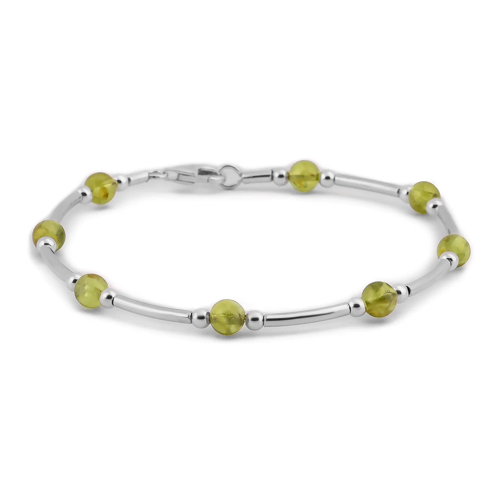 Image of Bead Tube Bracelet in Silver and Peridot