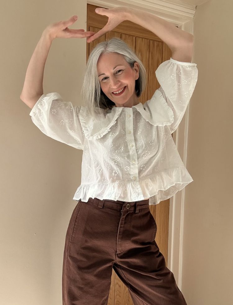Megan wearing the Matchy Matchy Play Date Blouse