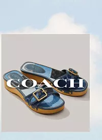 Platform sandals. Shop Coach. Blue sandals.
