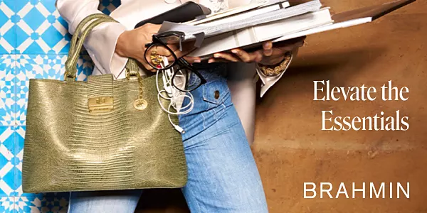 Elevate the essentials. Brahmin. A green handbag. 