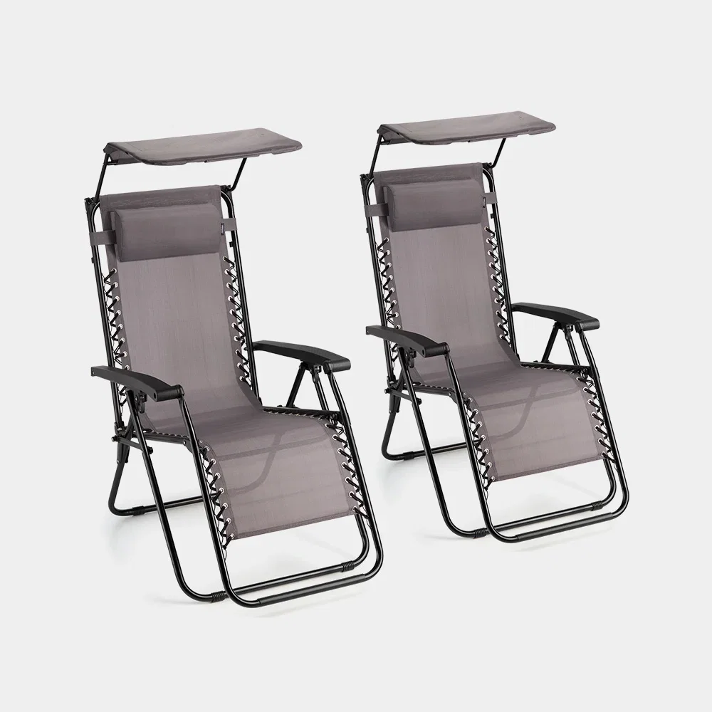 Image of Verona Grey Zero Gravity Chair w/Canopy – Set of 2