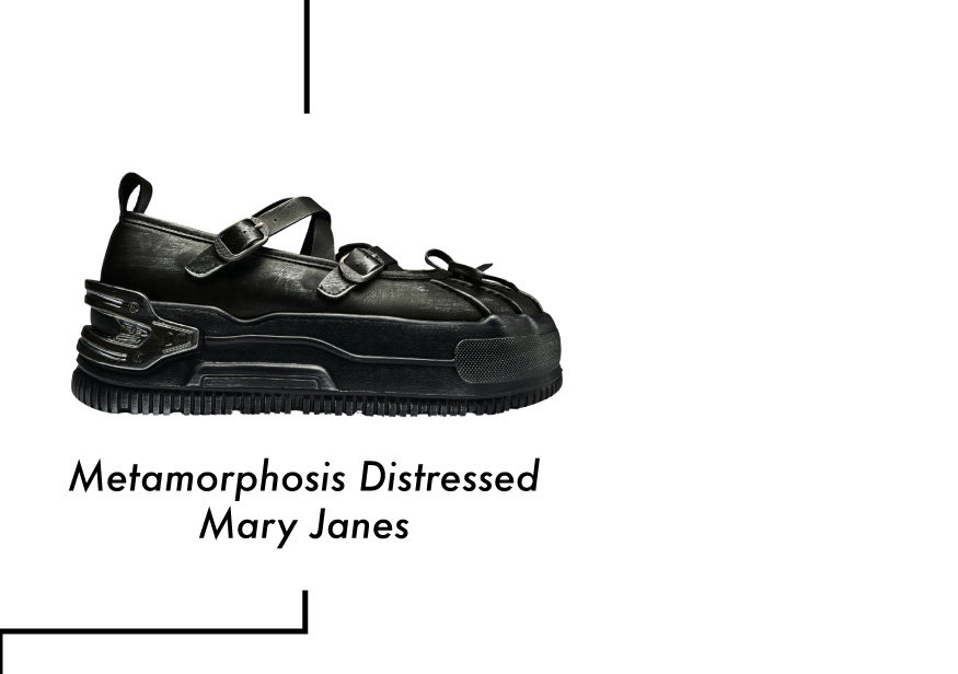 Metamorphosis Distressed Mary Janes- Charcoal