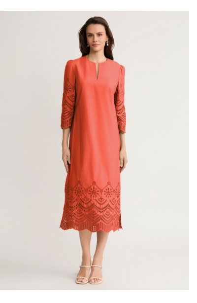 Eyelet Straight Cotton Maxi Dress