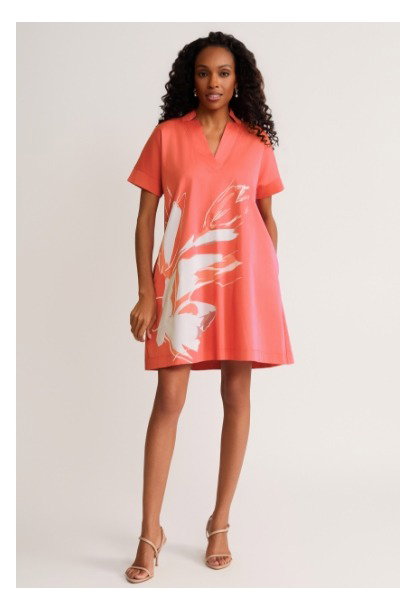 Relaxed A-Line Floral Printed Stretch Cotton Dress