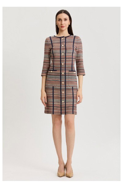 Horizontal Multi-Stitch Knit Sheath Dress