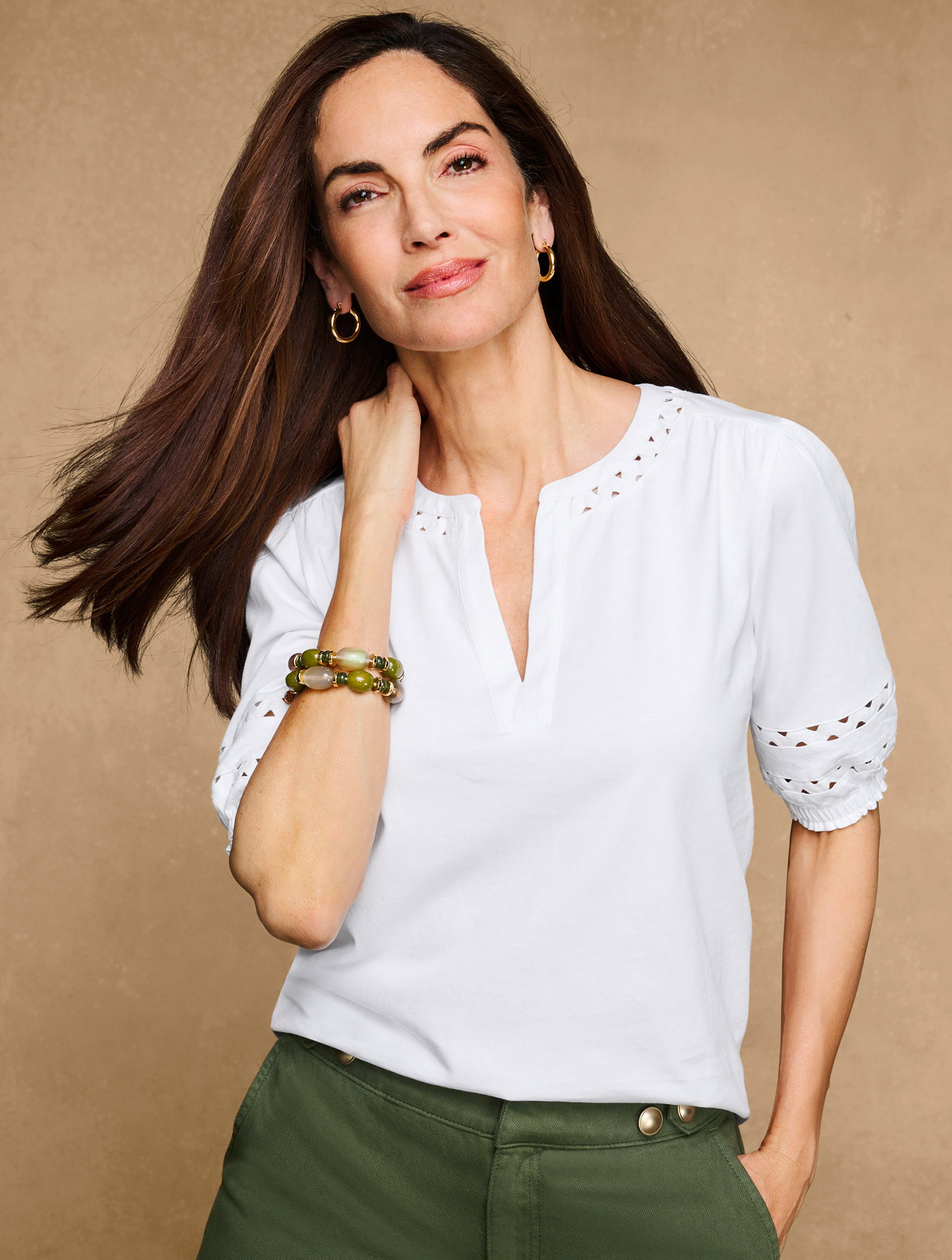Image of Zig Zag Stitch Elbow Sleeve Top
