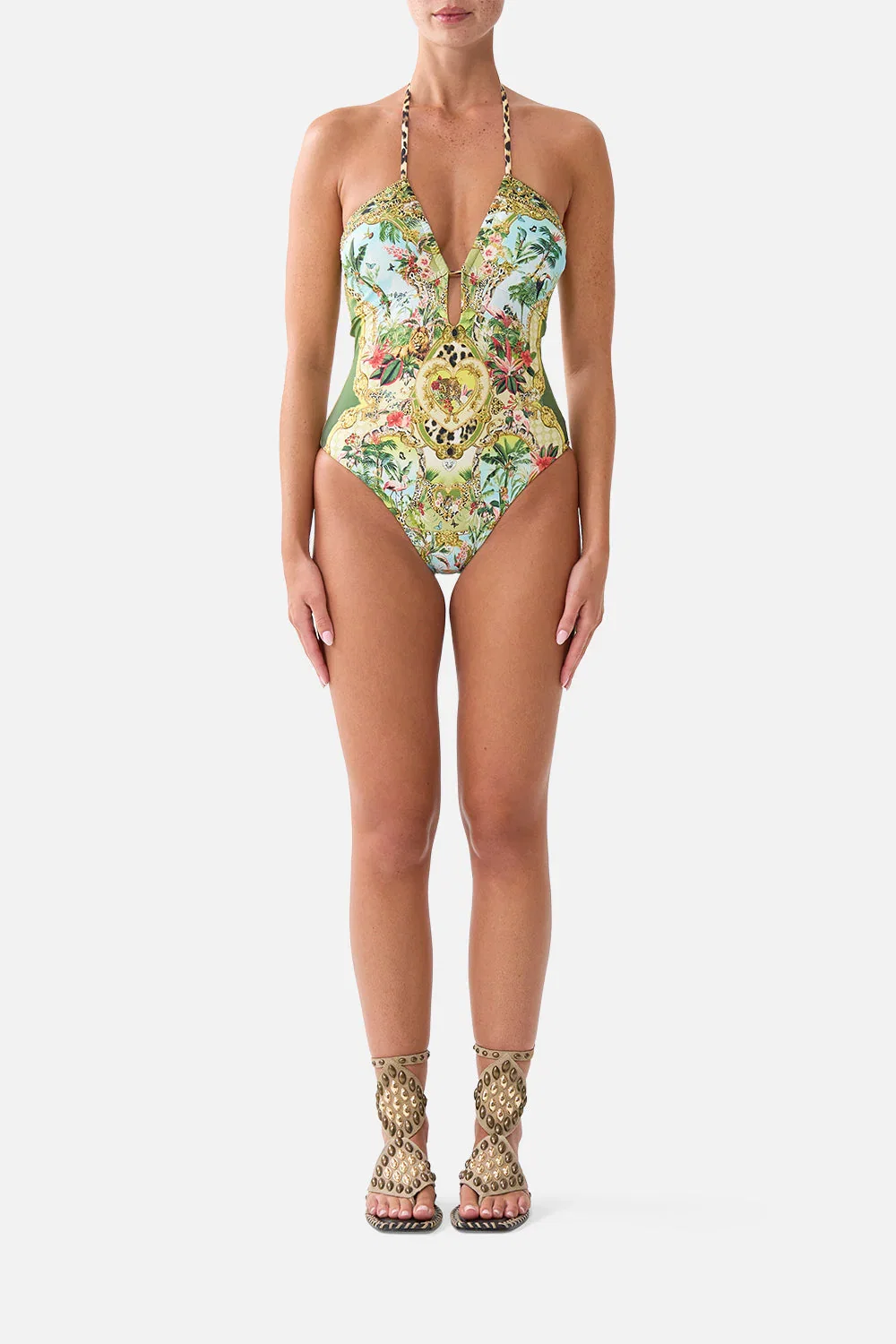 Image of HALTER NECK TIE ONE PIECE W KEYHOLE WANDERLUST EMPIRE