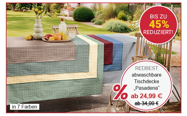 Bis zu 45% reduziert! Redbest abwaschbare Tischdecke "Pasadena" ab 24,99 €! in 7 Farben!
