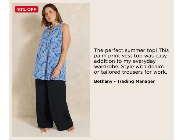 EVANS Curve Cobalt Blue Palm Print Vest Top