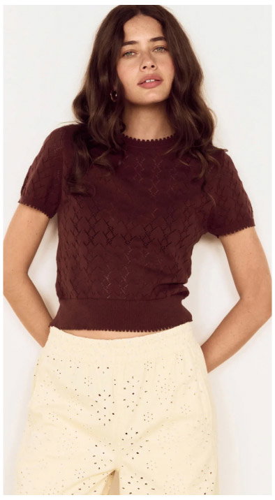 Brown Scallop Edge Knitted Tee