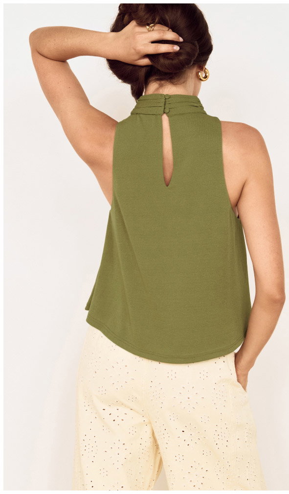 Green High Neck Jersey Top