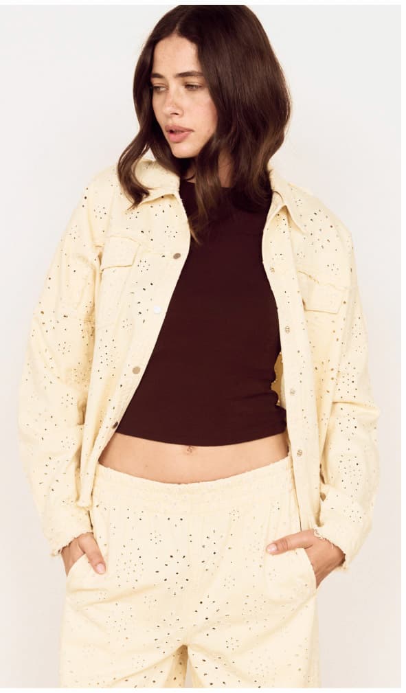 Cotton Denim Broderie Anglaise Jacket