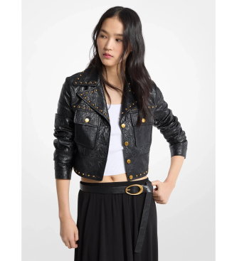 Chaqueta de cuero FX tachonada negro