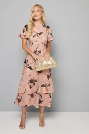 Petite Floral Burn Out Ruffle Midi Dress