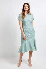 Lace Asymmetric Midi Dress