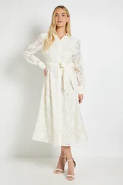 Petite Floral Organza Belted Midi Dress