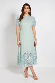 Lace Puff Sleeve Midi Dress