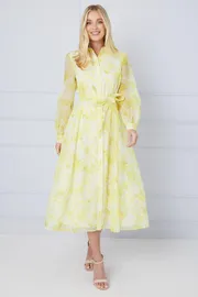 Petite Floral Organza Shirt Midi Dress
