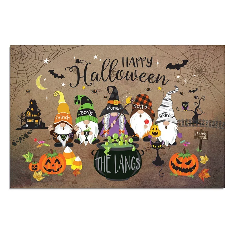 Image of Personalized Halloween Spooky Gnome Family Doormat