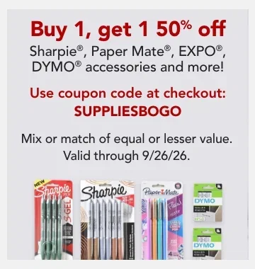 bogo 50% select newell writing items