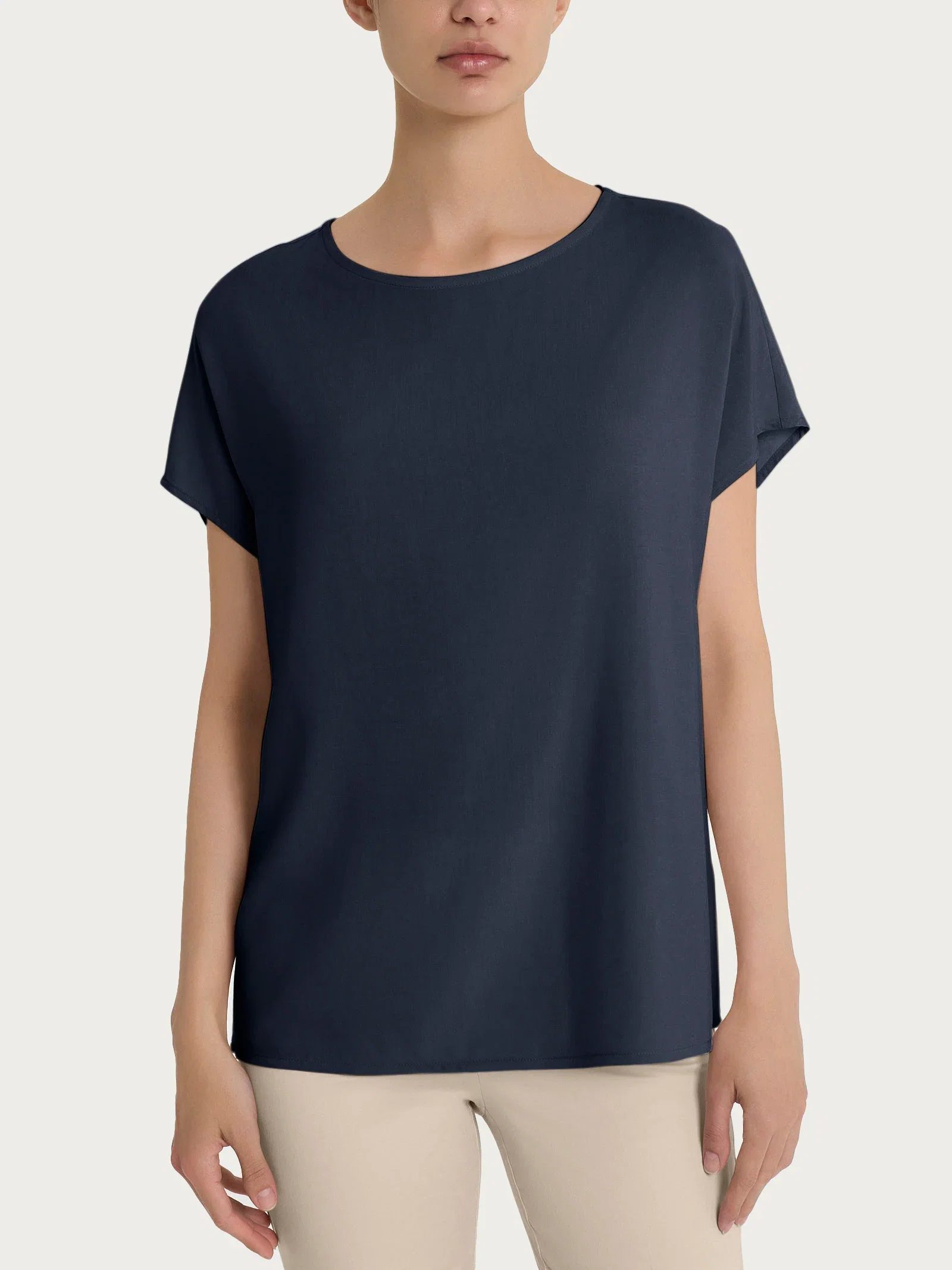 Image of Blusa con manica Kimono in Ecoseta - Bleu