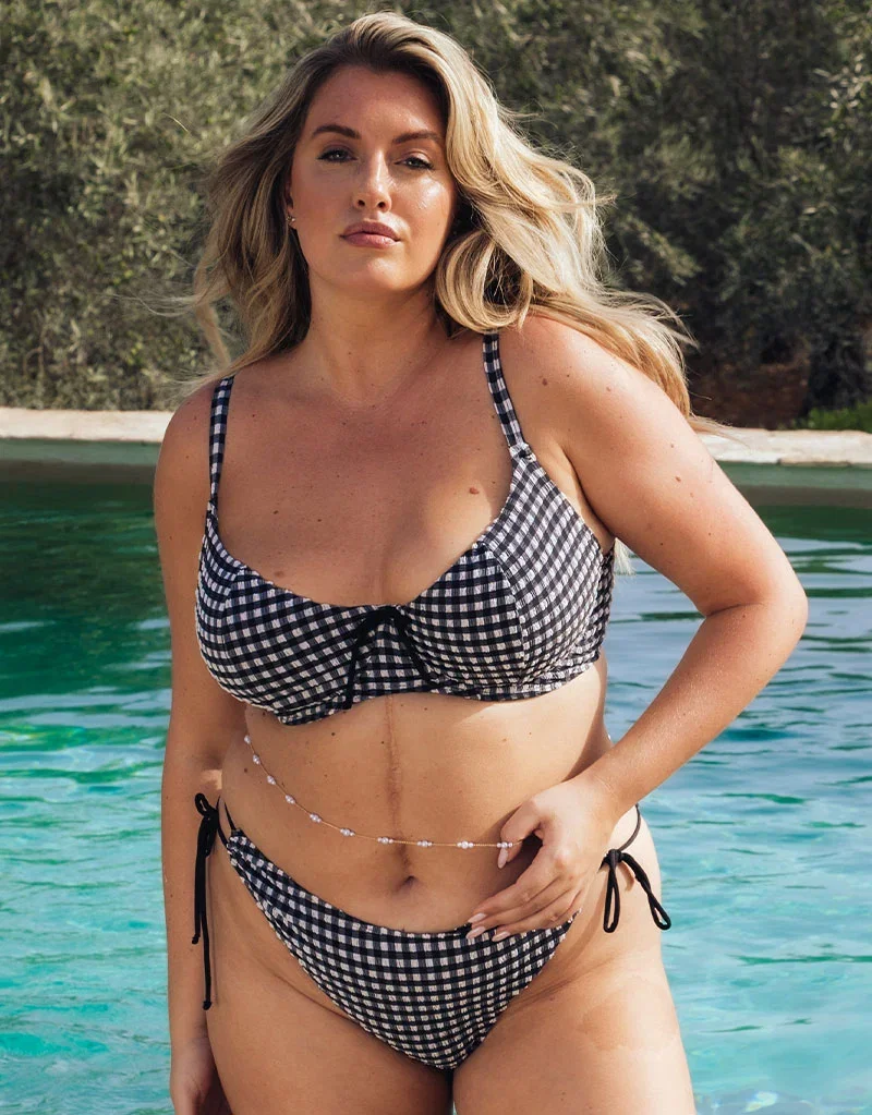 Curvy Kate Holiday Check Scooped Balcony Bikini Top Black