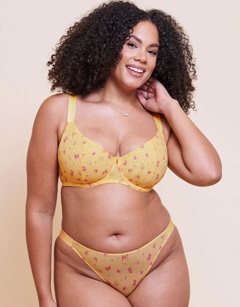 Curvy Kate Cool Cat Scooped Multiway Balcony Bra Yellow Floral