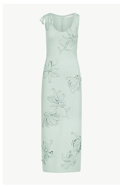 Hibiscus Embroidered Knit Pencil Dress