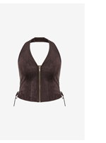 Shop the Harlow Sueded Halter Zip Top