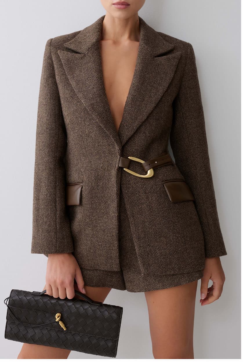 Romy Structured Blazer With Hardware - Herringbone