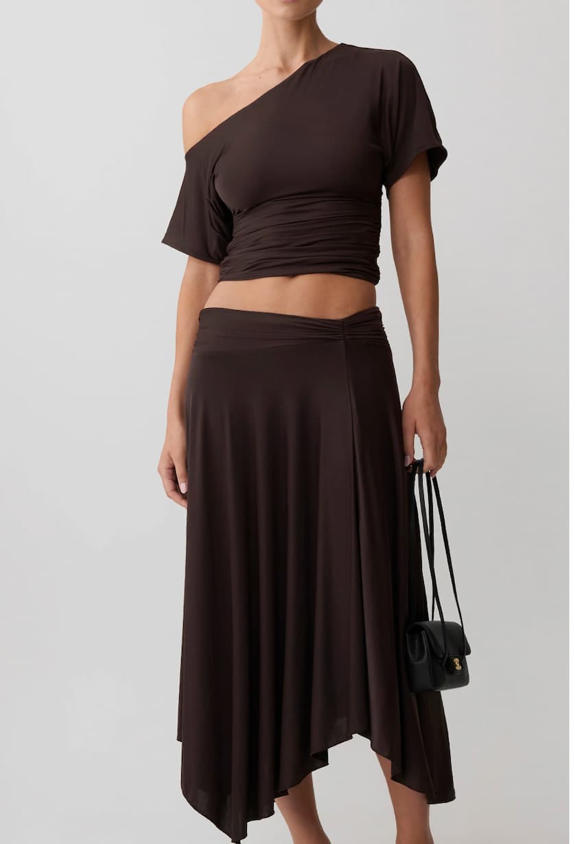 Luu Off Shoulder Slinky Top - Dark Chocolate