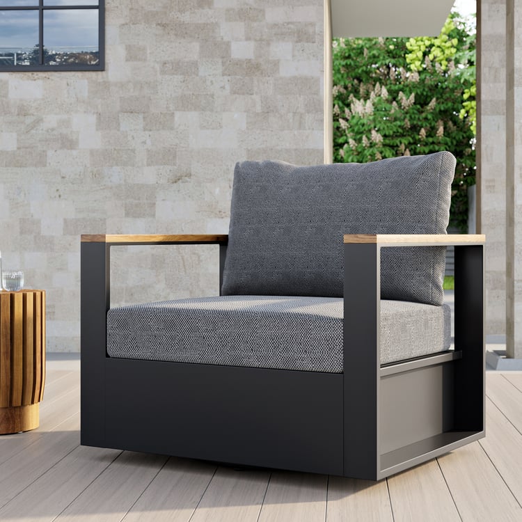Tevara Outdoor Teak & Aluminum Swivel Lounge Chair in Gray