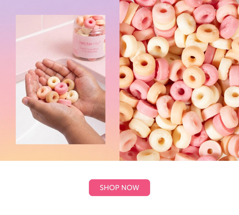Meet the new sink-side favorites. Bath time boredom solved. Lemon Meringue Ducky Soap Minis and Fruit Smoothie Donut Soap Minis deliver rich lather with Vegetable Glycerin for moisture and Coconut Oil for soft skin. About 20 minis per jar, $16 works out to pennies a wash.