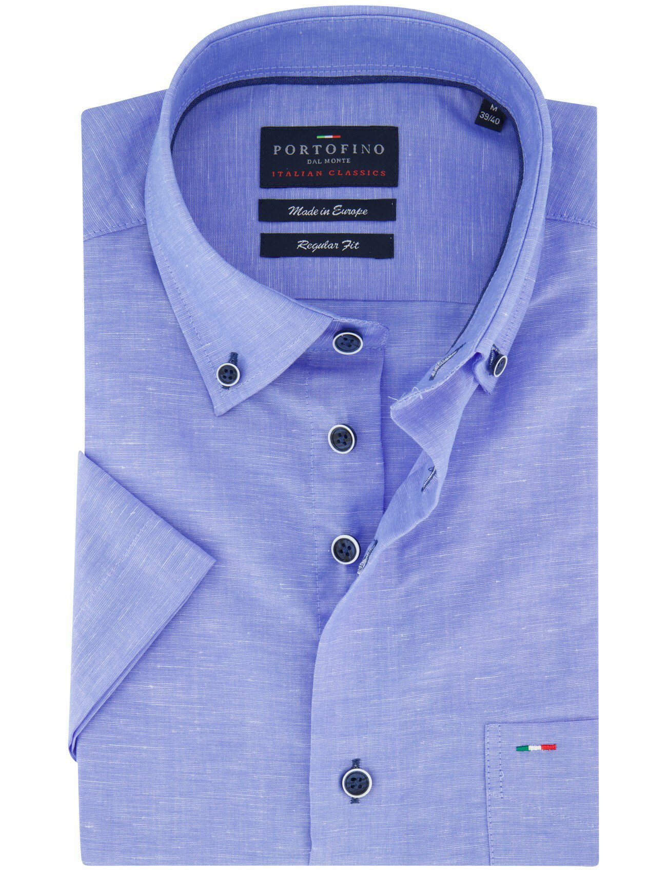 Overhemd portofino regular fit korte mouw blauw gemeleerd