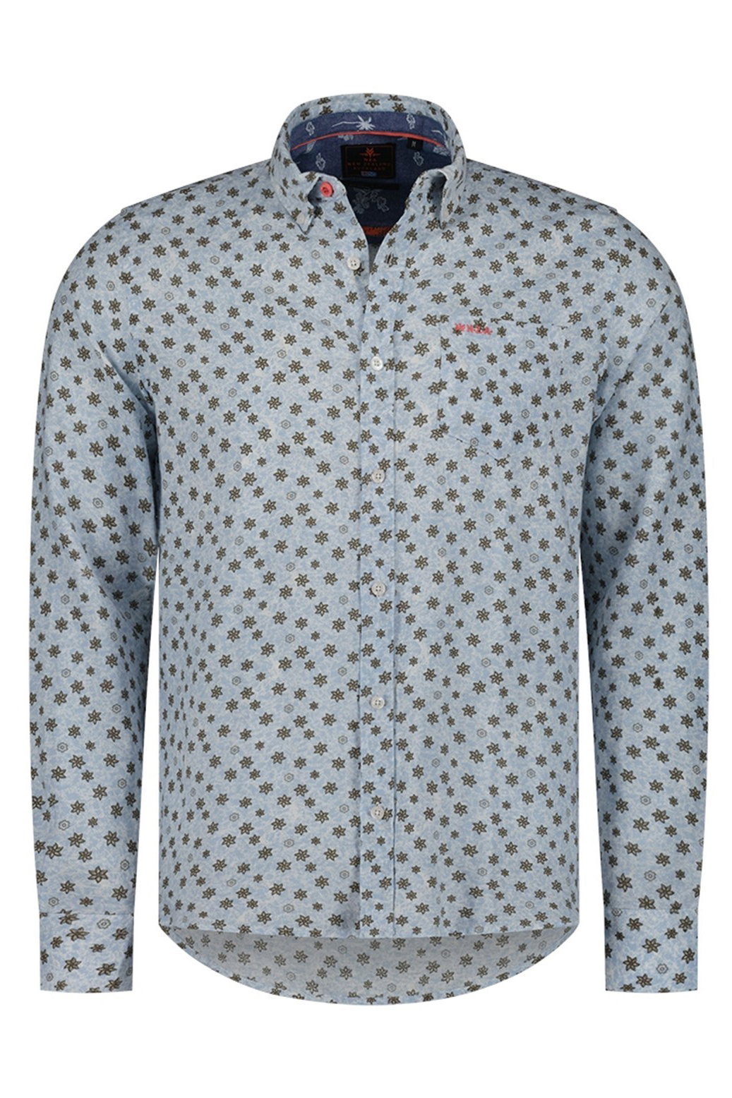 linnen New Zealand casual overhemd normale fit blauw geprint