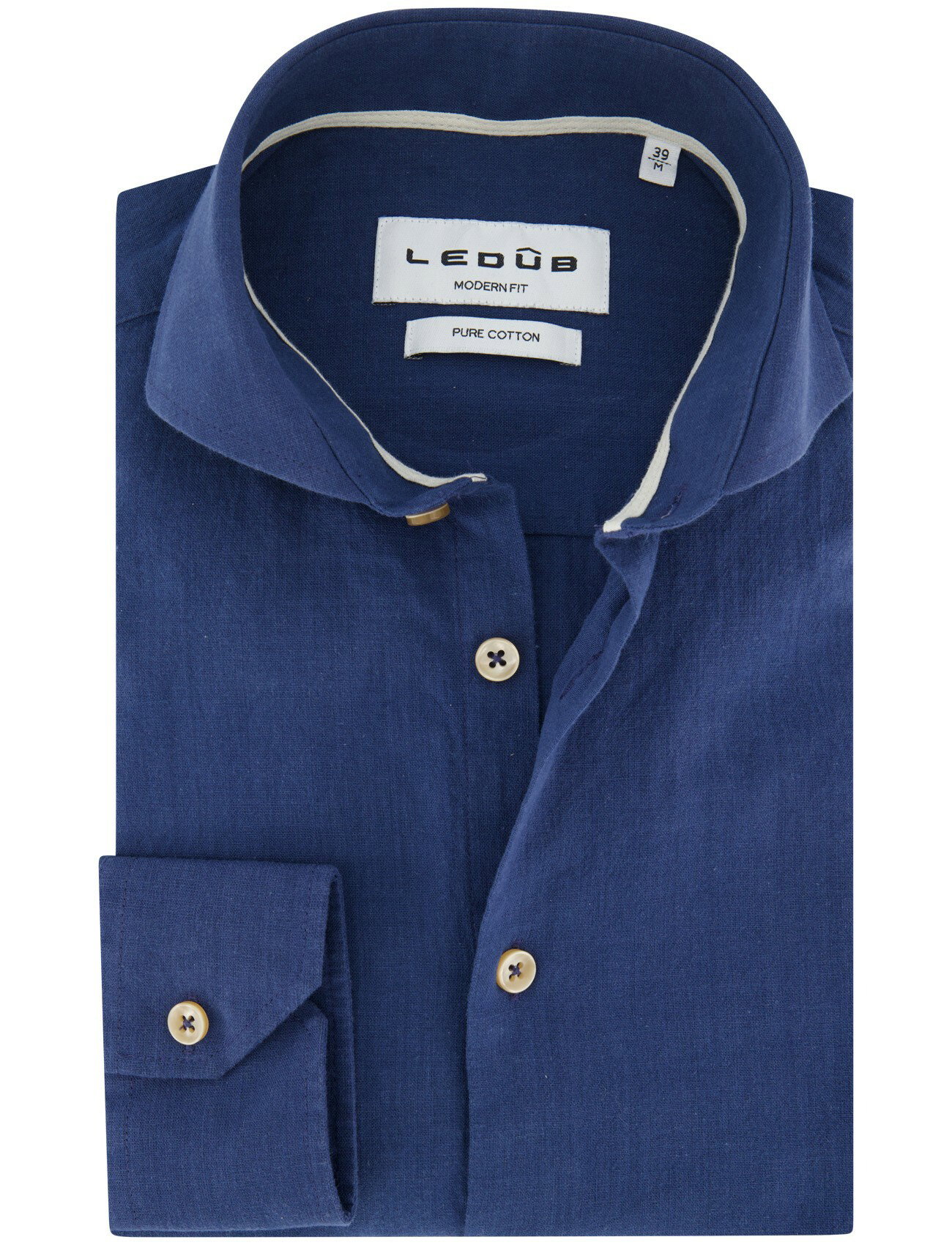 Ledub Modern Fit overhemd donkerblauw 100% katoen