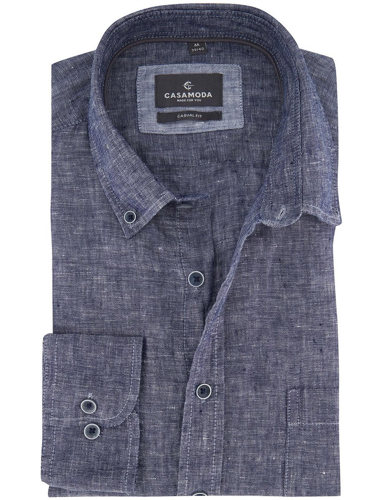 Linnen Overhemd Casa Moda blauw Casual Fit