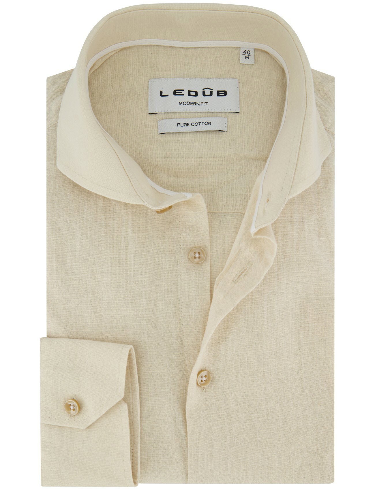Overhemd Ledub Modern Fit beige 100% katoen
