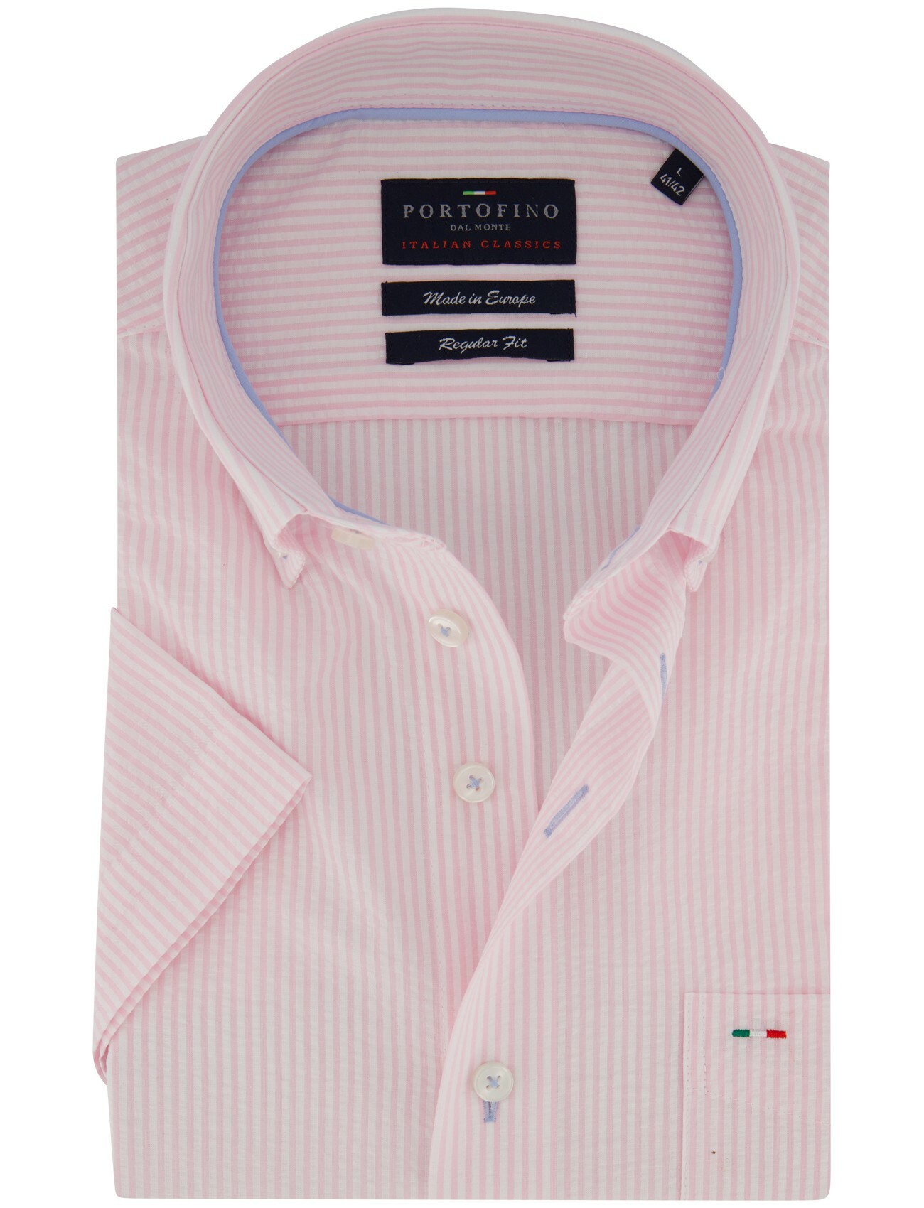 Fijne streep Portofino overhemd korte mouw Regular Fit