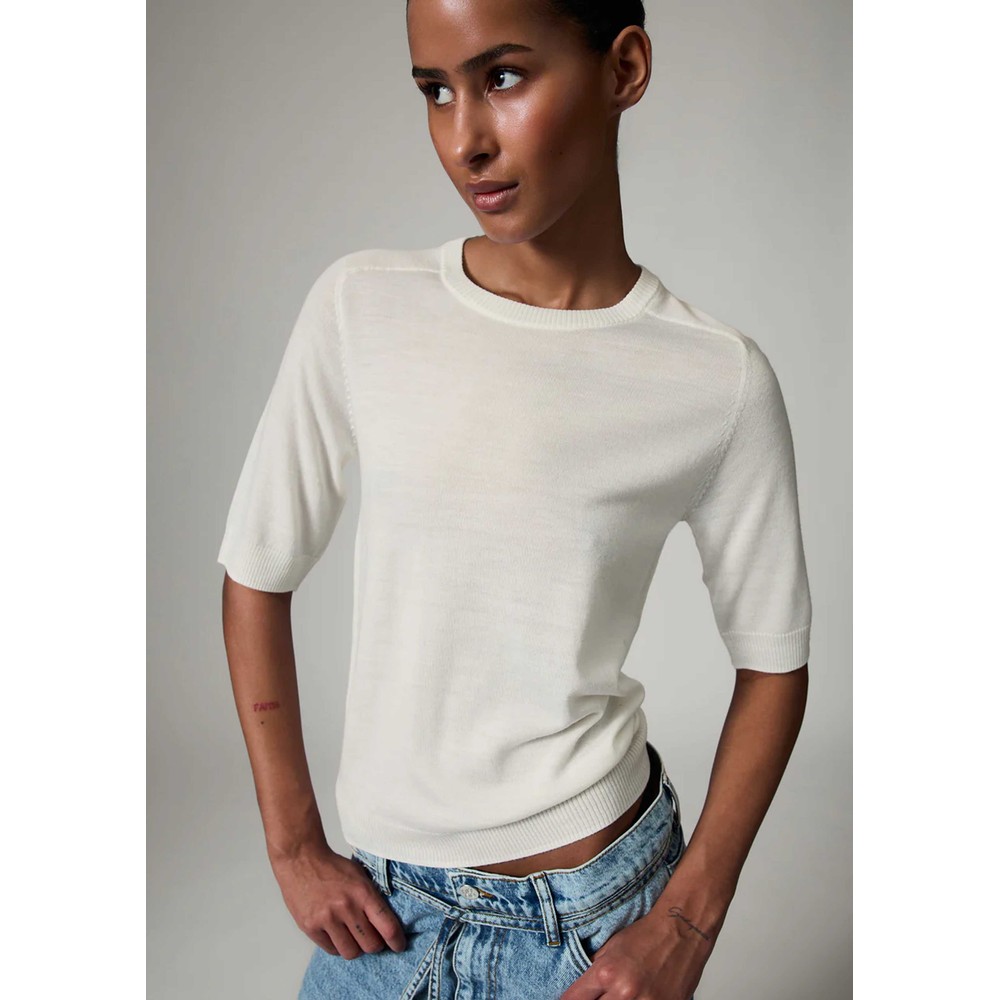 Image of Carolina Merino Wool Round neck Knitted T-shirt - Jet Stream