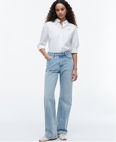 Gold Tone Button Mid Rise Loose Straight Jeans