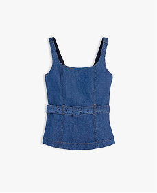 Denim Sleeveless Belted Top