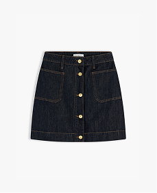 Gold Tone Button Denim Mini Skirt
