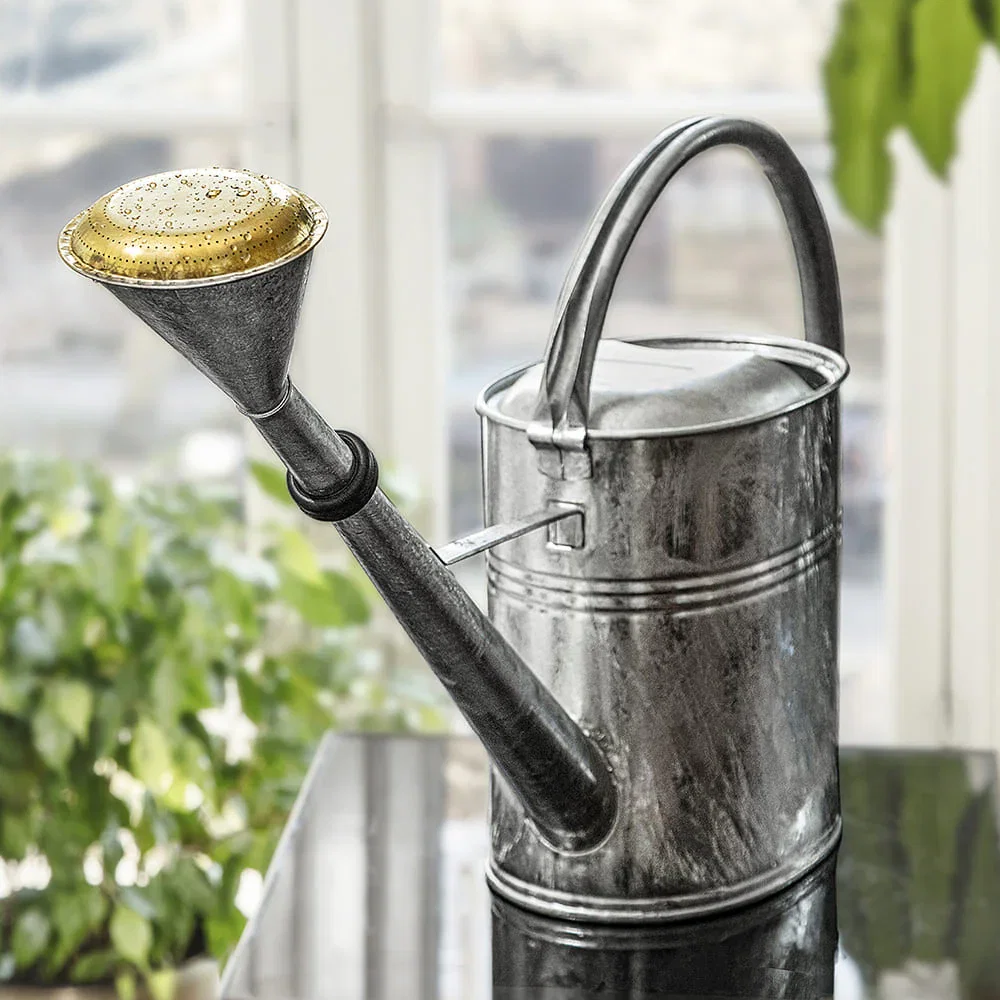 Image of 2-Gallon Oval Watering Can With Brass Rose