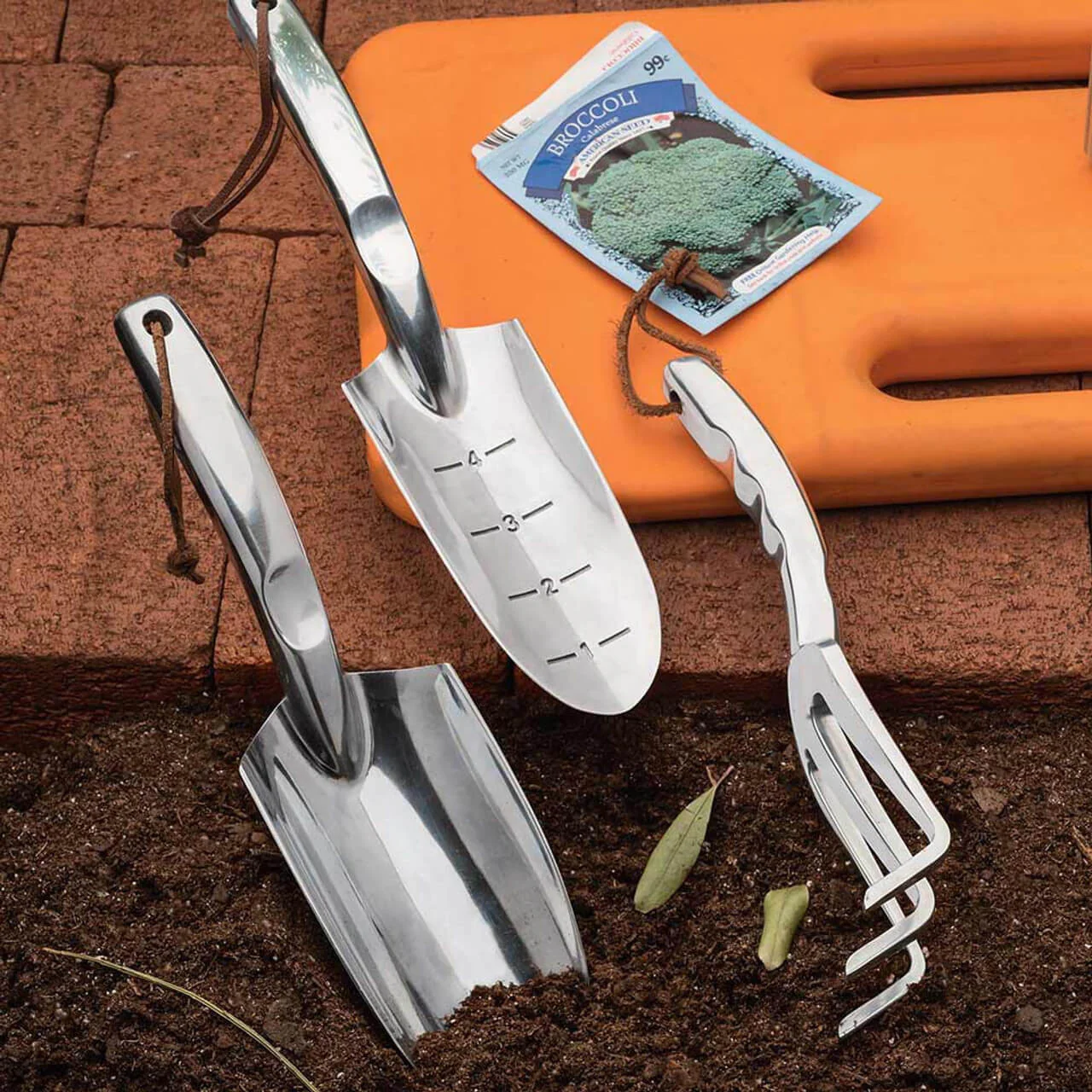 Image of Polished Cast-Aluminum Trowel & Cultivator Set