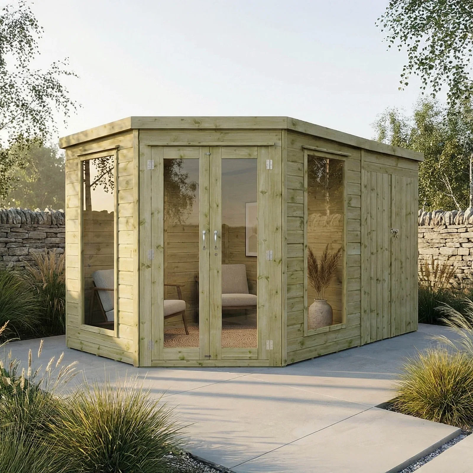 Image of Premium Corner Summerhouse with Side Shed
