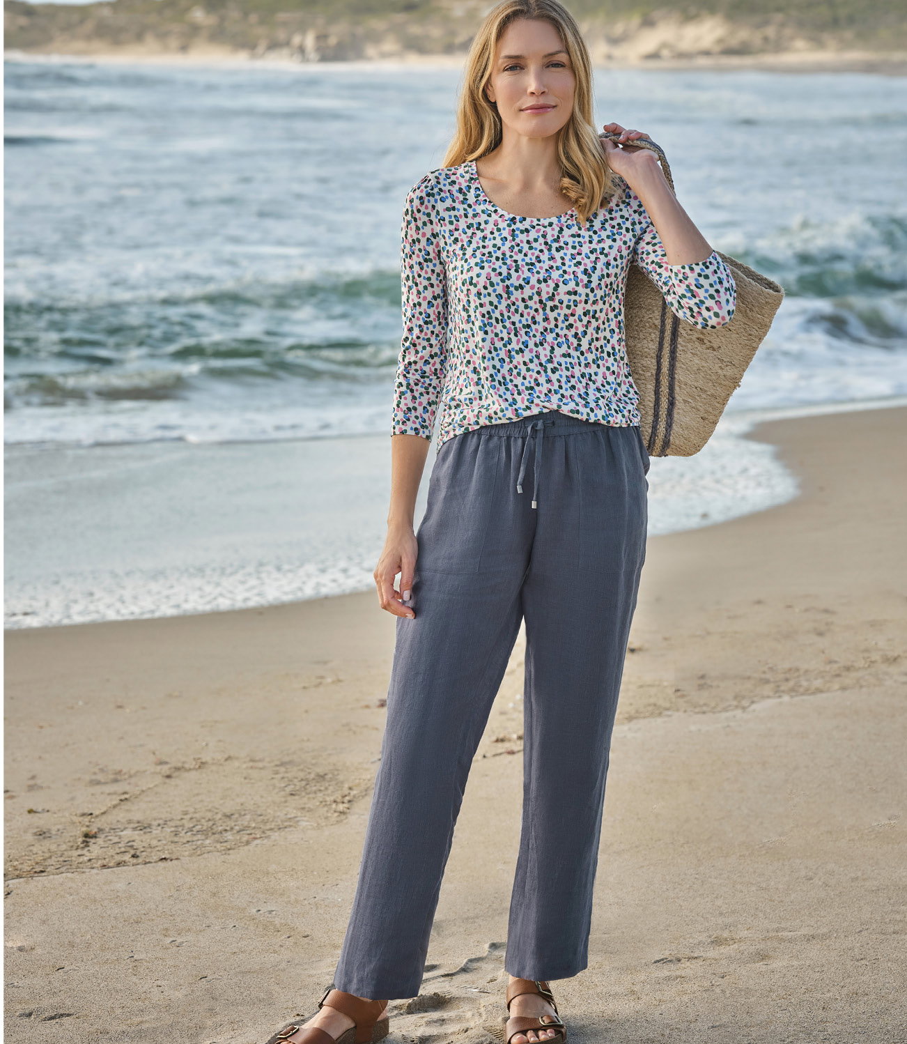 Tapered Leg Linen Trousers
