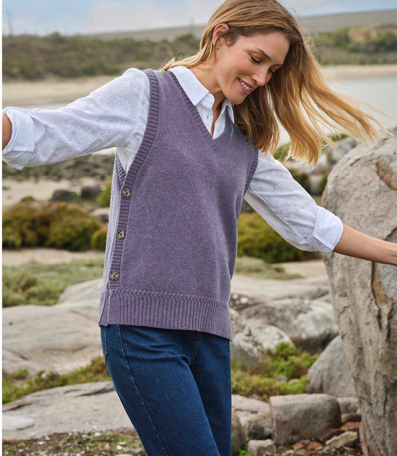 V-Neck Tank With Side Buttons