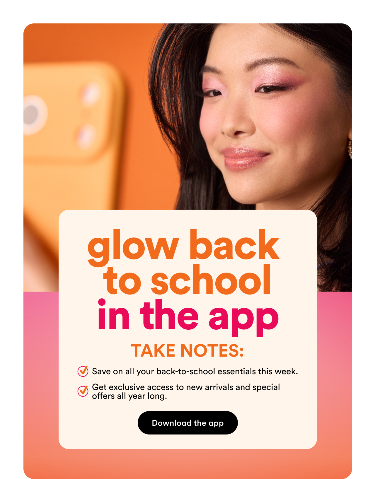 Glow back to school in the app 