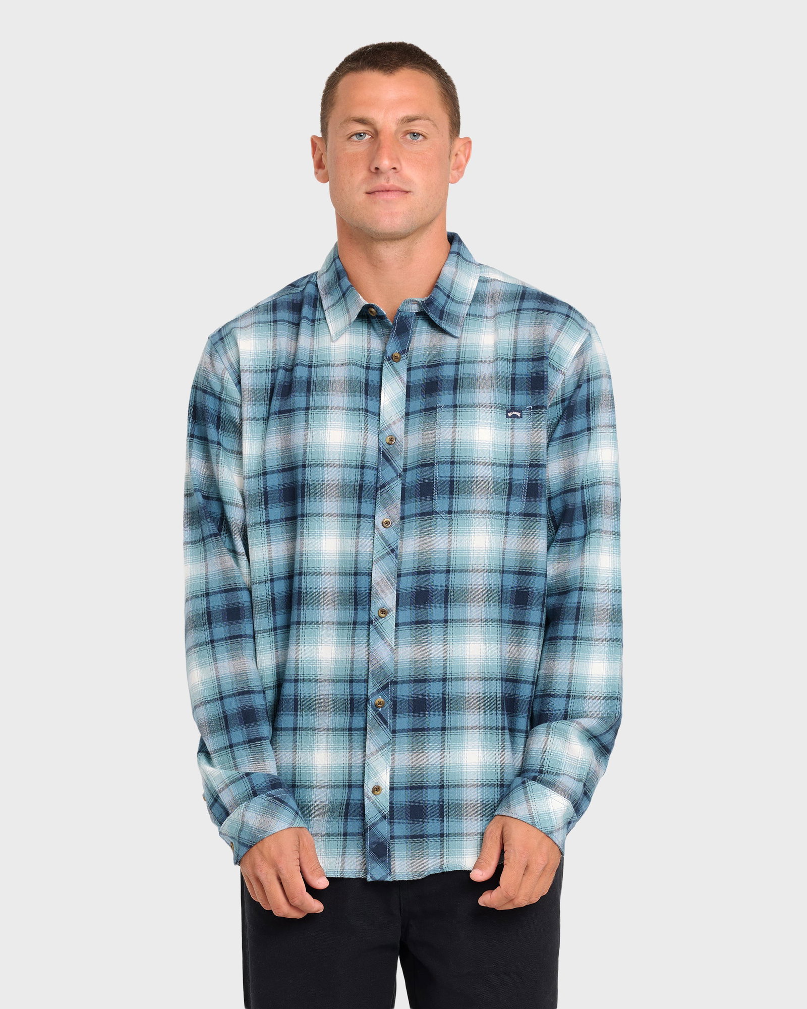 Image of Coastline Long Sleeve Flannel Shirt - China Blue